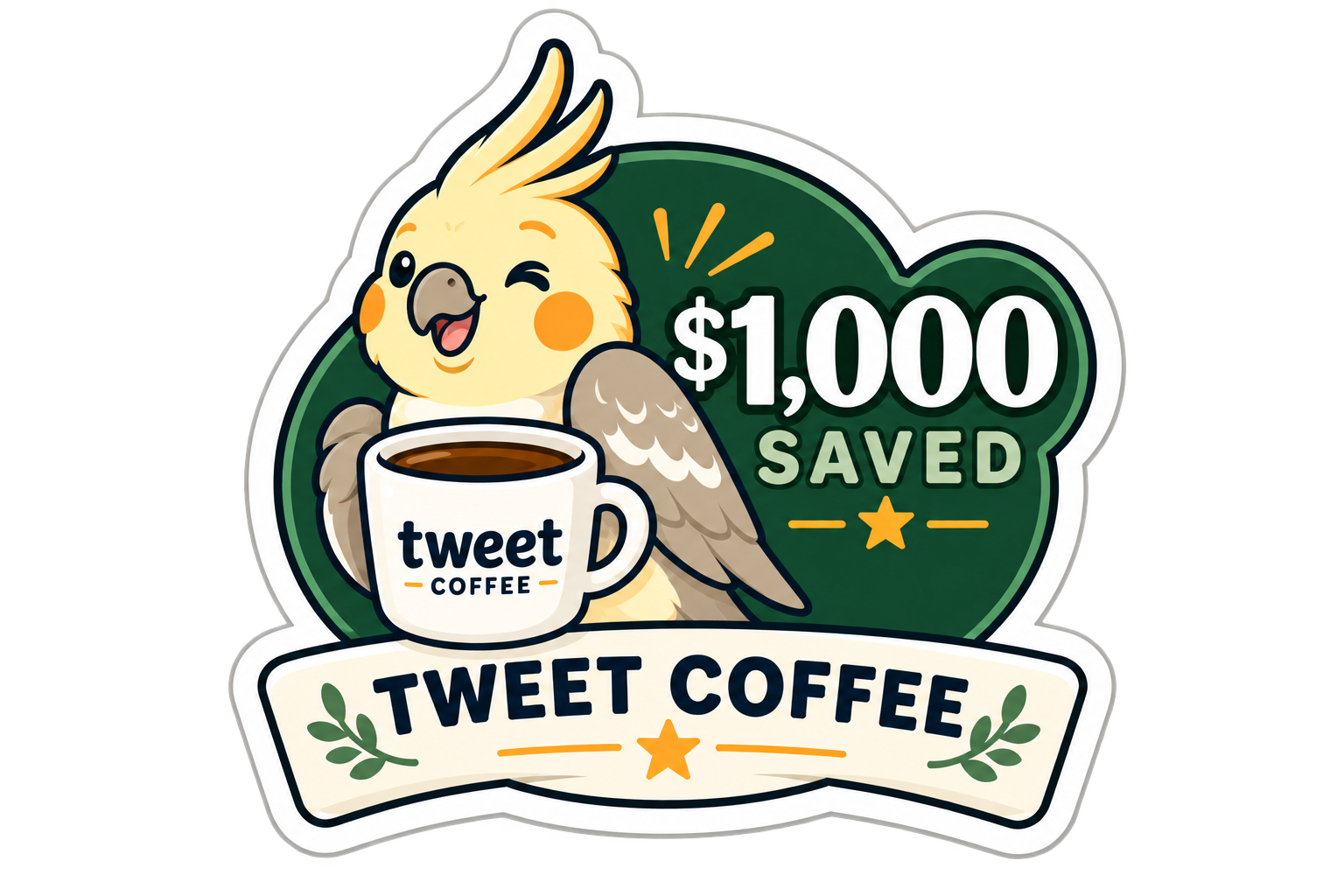 Tweet Coffee $1,000 savings sticker reward