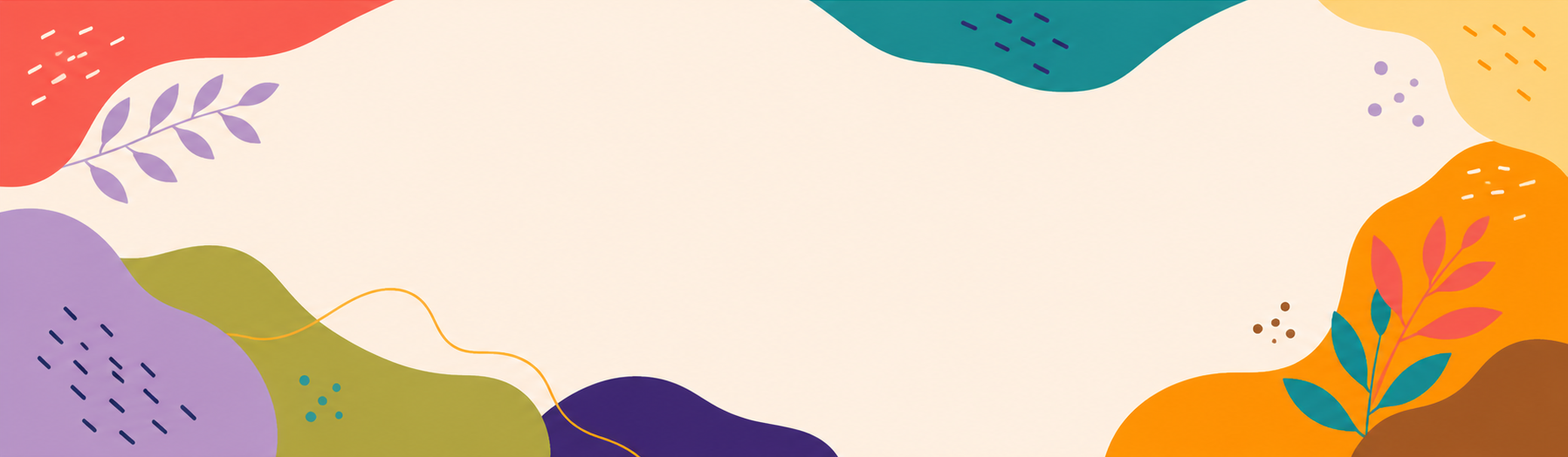 Colorful Tweet Coffee shop page background with coral, teal, purple, green, and orange abstract shapes and botanical accents.