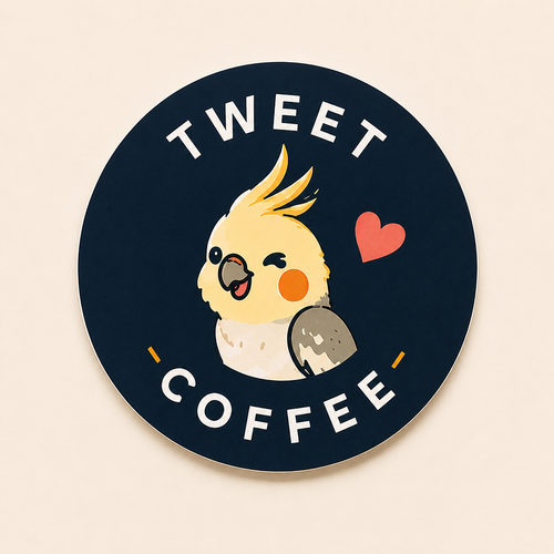 Tweet Coffee signature navy sticker with cockatiel bird and red heart