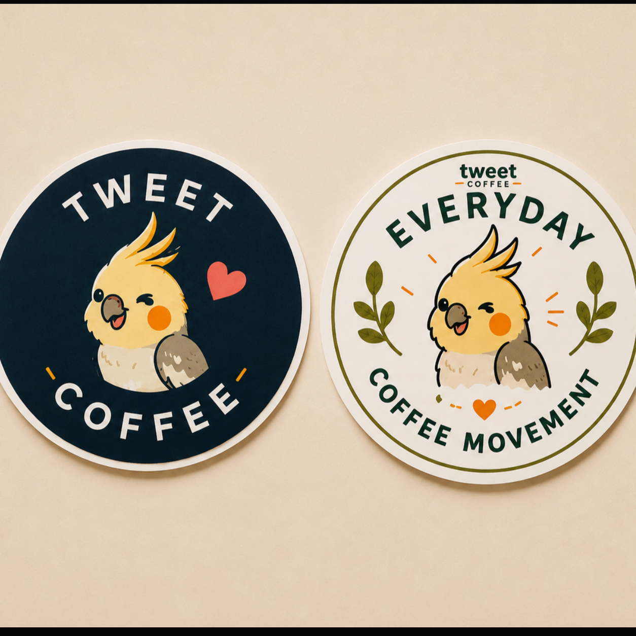 Tweet Coffee signature sticker set featuring the navy bird sticker and Everyday Coffee Movement bird sticker.