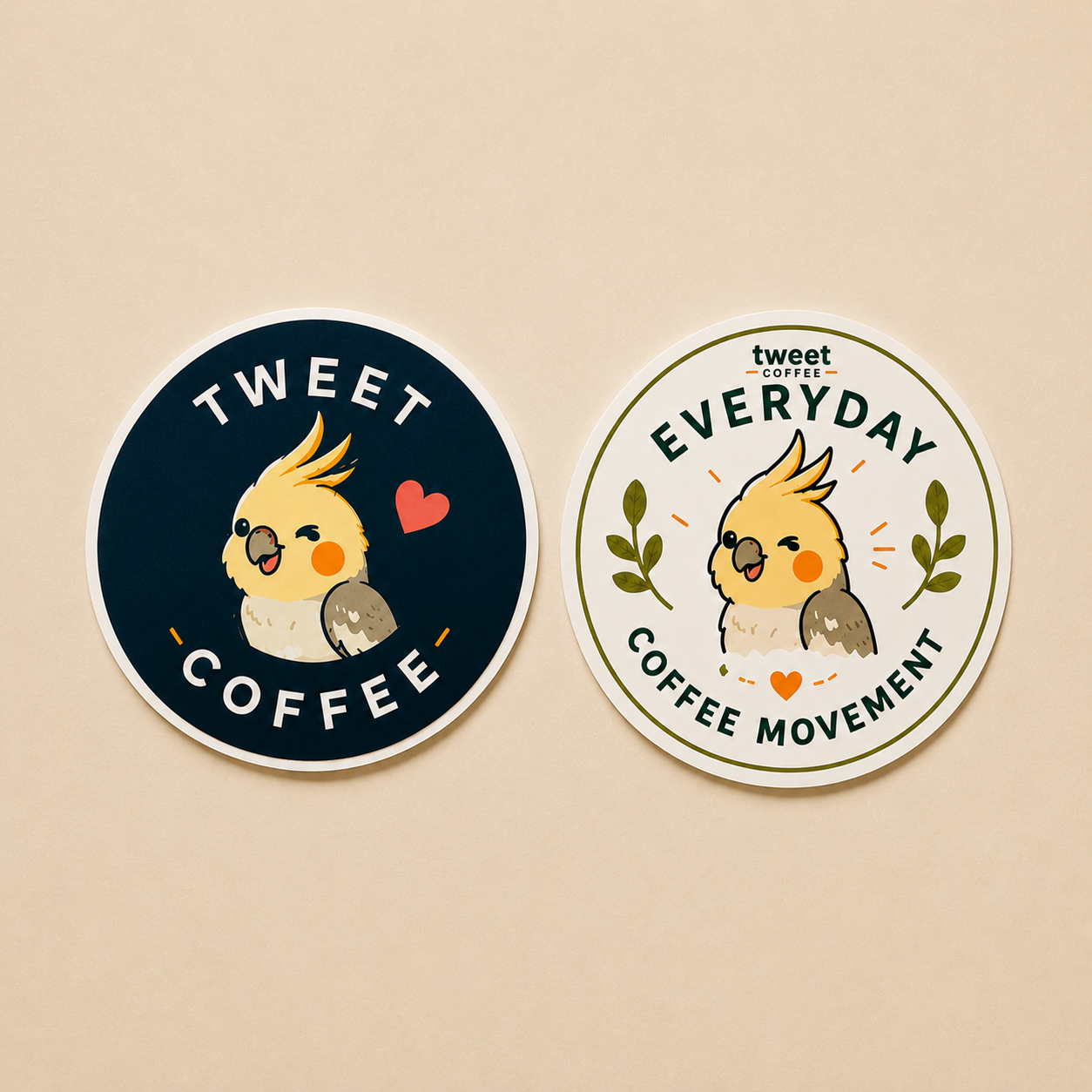 Tweet Coffee signature sticker set with navy bird logo sticker and Everyday Coffee Movement sticker
