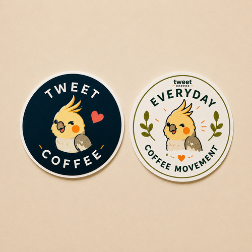 Tweet Coffee signature sticker set with navy bird logo sticker and Everyday Coffee Movement sticker