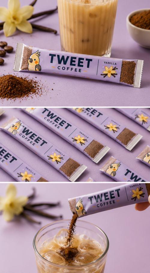Vanilla iced coffee made with Tweet Coffee instant coffee